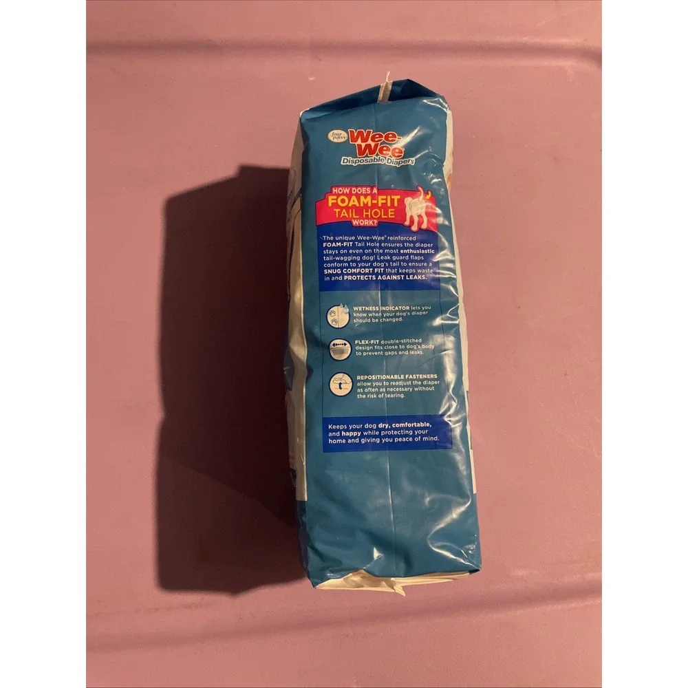 Four Paws Wee Wee Disposable Diapers Foam Fit Tail Hole X-Small 12 ct